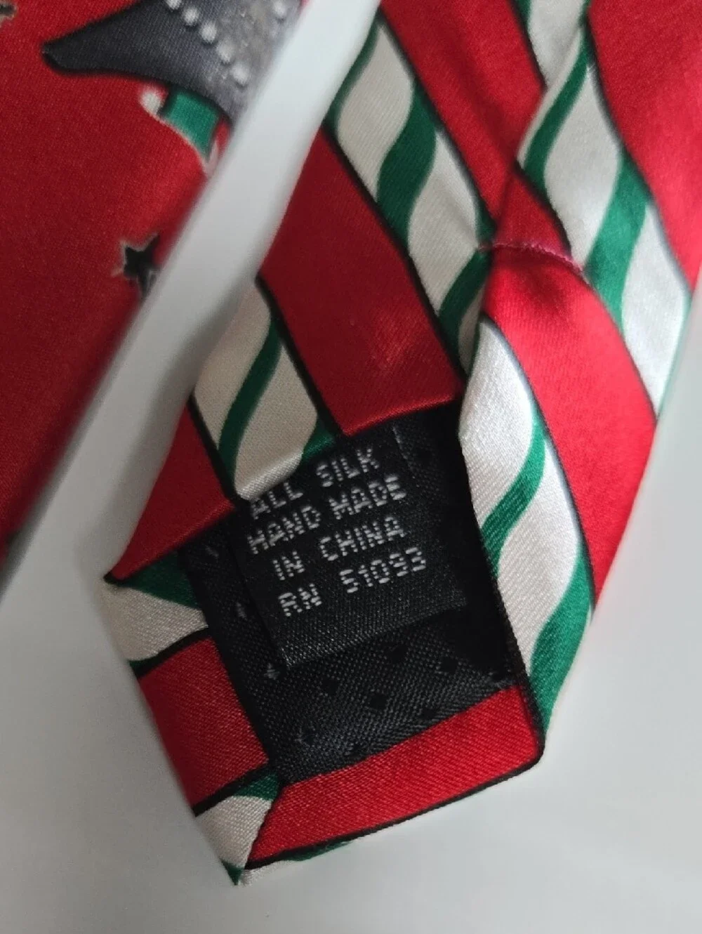 Holiday Red Silk Tie With Silver Trees